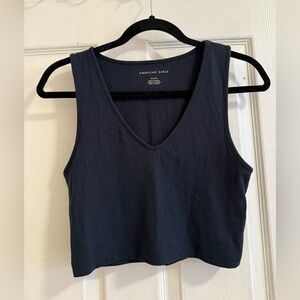American Eagle Outfitters Navy Ribbed Crop Tank Top